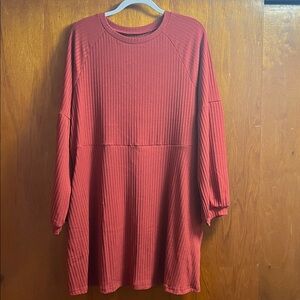 Ribbed Tunic Dress in Rust Red - XL